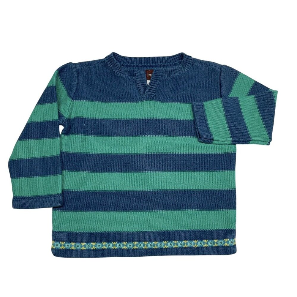 Tea Collection Kids XS 2-3 Eden Gardens Sweater Parrot Green Striped Pima Cotton